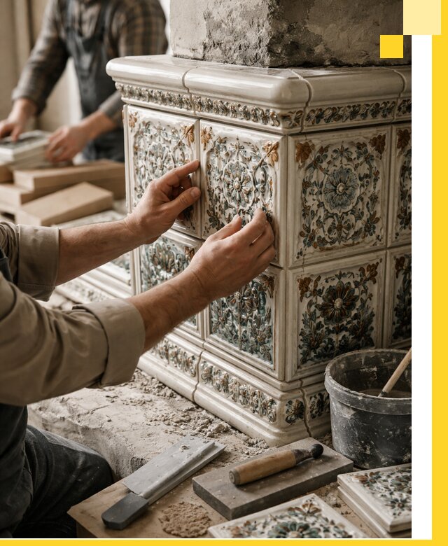 Изразцовые камины под ключ в Ангарске: проект и монтаж