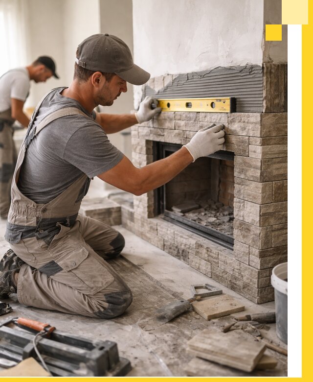 Облицовка каминов в Ангарске, монтаж и отделка натуральным камнем