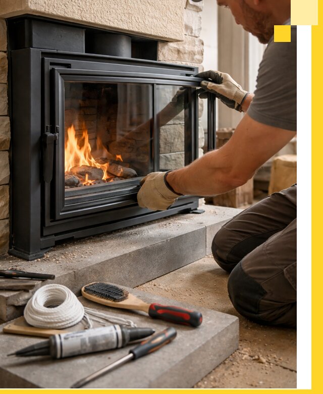 Производство, монтаж и доставка каминов со стеклом в Ангарске