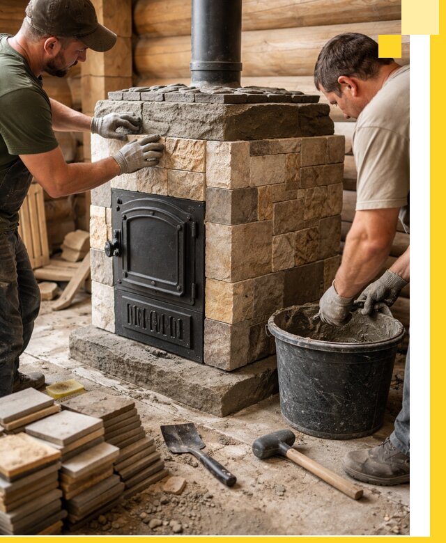 Облицовка банной печи под ключ в Ангарске: камень и плитка