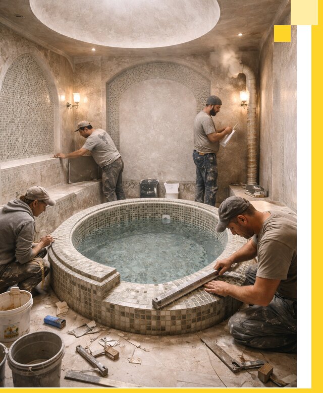 Профессиональное строительство хамама с бассейном в Ангарске под ключ