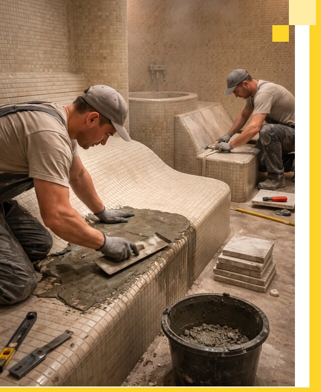 Лежаки для хамама под ключ в Ангарске, проект и монтаж