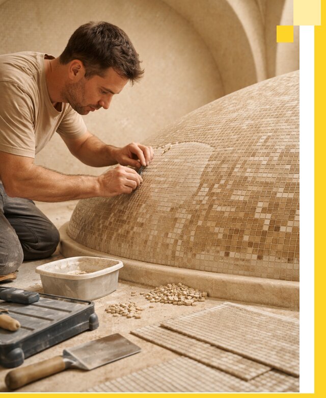 Профессиональная укладка мозаики для хамама под ключ в Ангарске